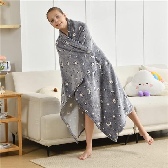 Glow in The Dark Throw Blanket 60 x 80 Inches, Galaxy Stars Pattern Soft Cozy - Picture 6 of 6